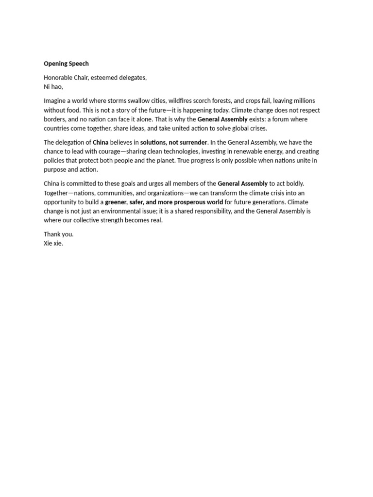 Opening Speech Mun | PDF