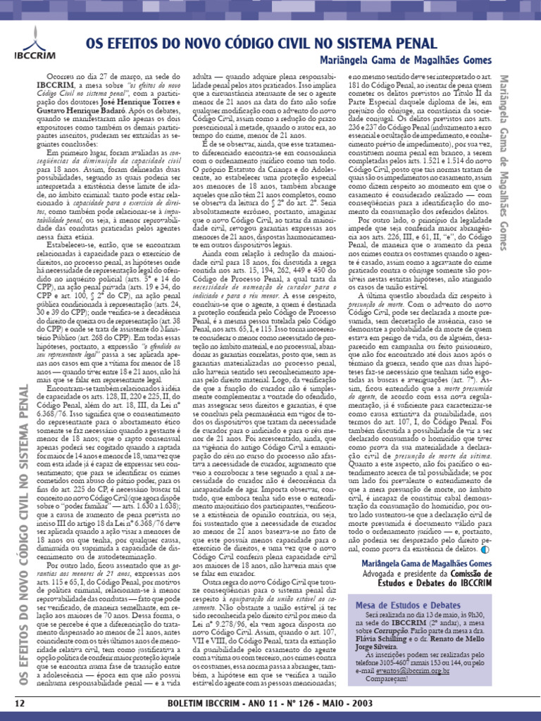Os Efeitos Do Novo Cc No Sistema Penal | PDF | Crimes | Crime e Violência