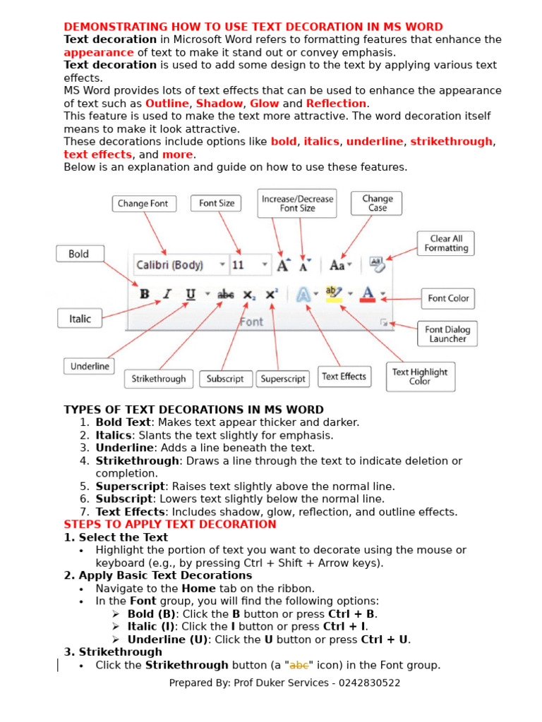 Demonstrating How To Use Text Decoration in Ms Word | PDF | Microsoft ...