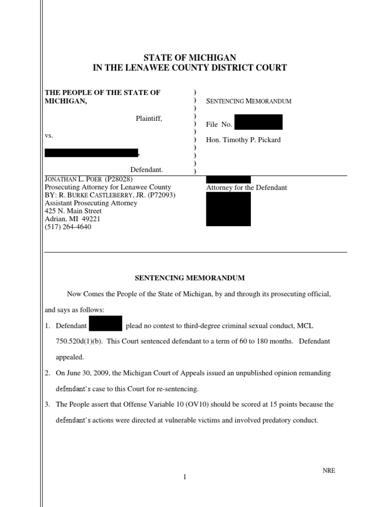 Sentencing Memorandum for Criminal Case | PDF | Crime & Violence ...