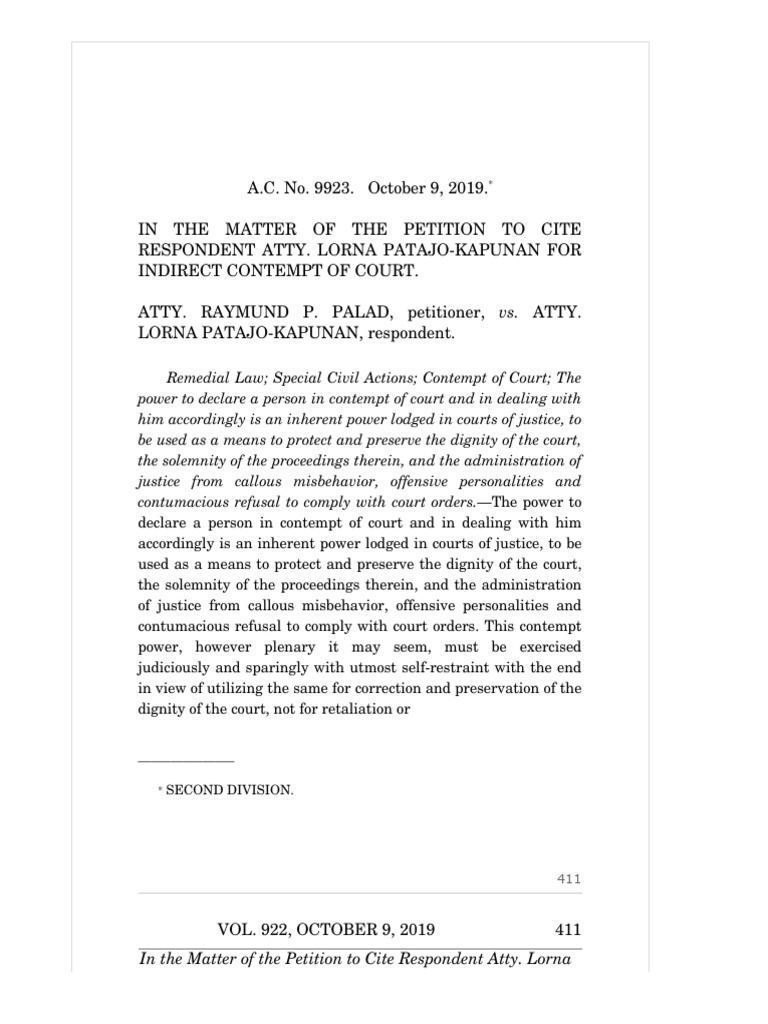 In The Matter of The Petition To Cite Respondent Atty. Lorna Patajo ...
