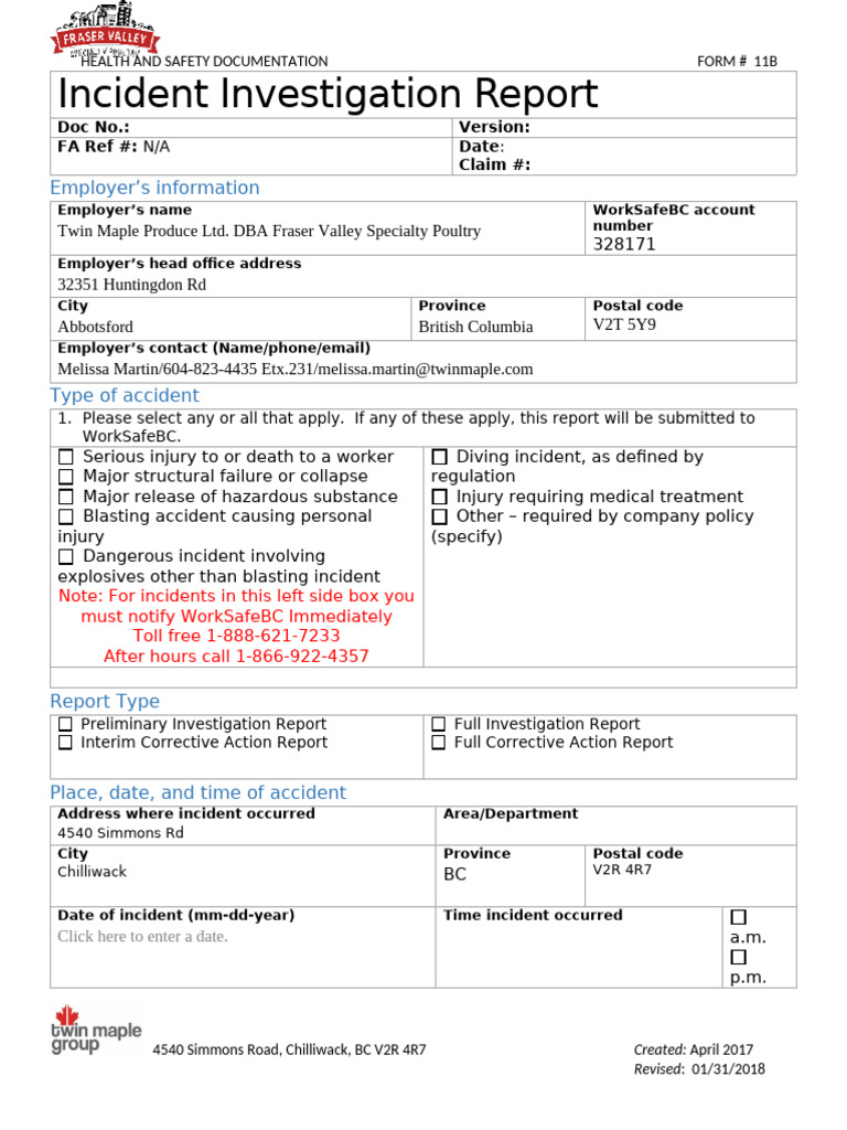 11 B - Incident Investigation Form | PDF | Occupational Safety And ...