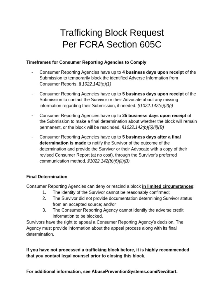 Section 605C Consumer Submission Form | PDF | Felony | Credit History