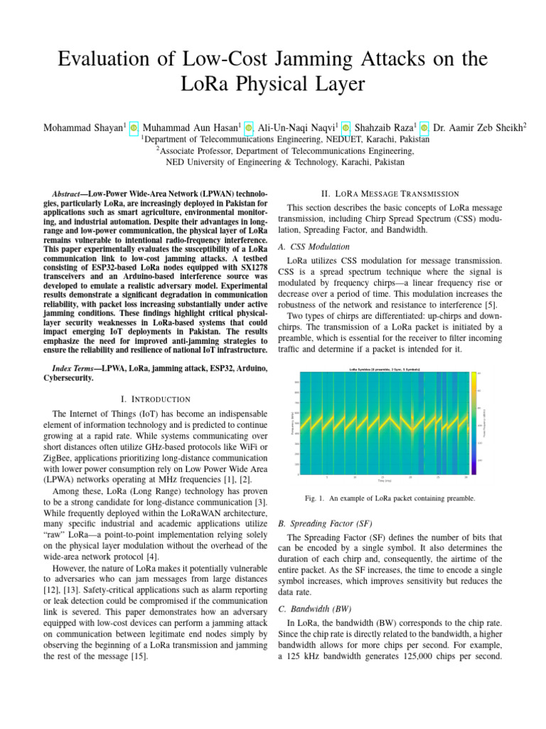 Evaluation of Low-Cost Jamming Attacks On The LoRa Pysical Layer | PDF ...