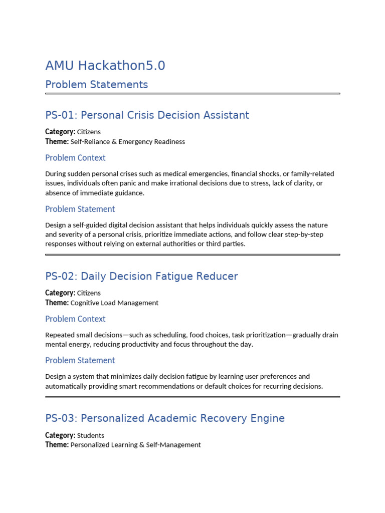 Problem Statements Hackathon | PDF | Civic Engagement | Innovation