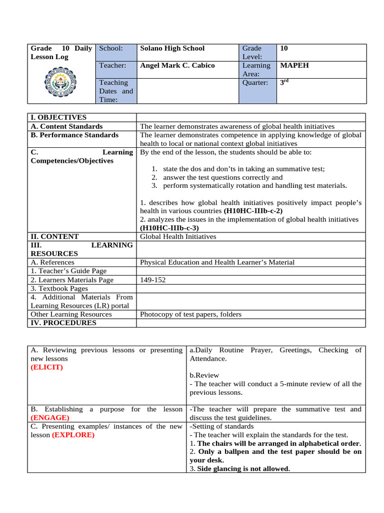 Lesson Plan Summative Test | PDF | Teachers | Learning