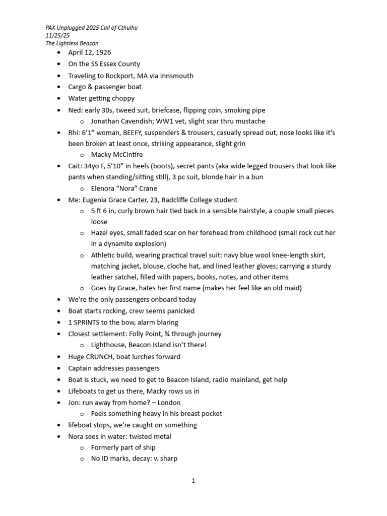 PAX Unplugged 2025 Oneshot Notes TYPED | PDF