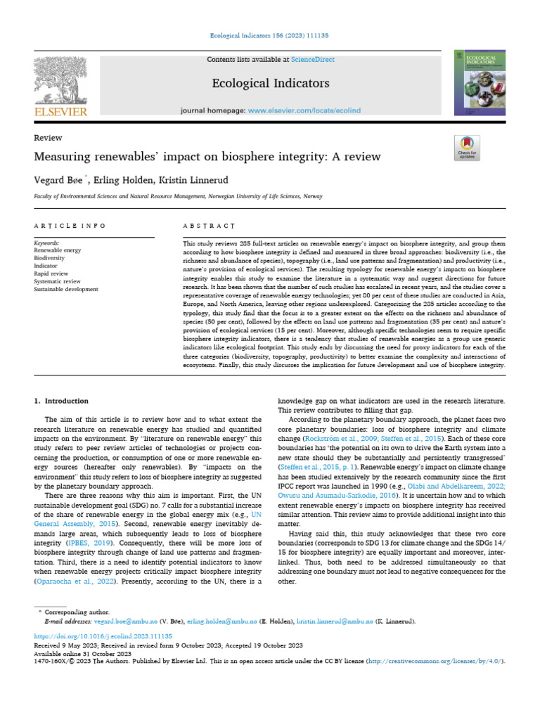 Measuring Renewables Impact On Biosphere Integrity 2023 Ecological ...
