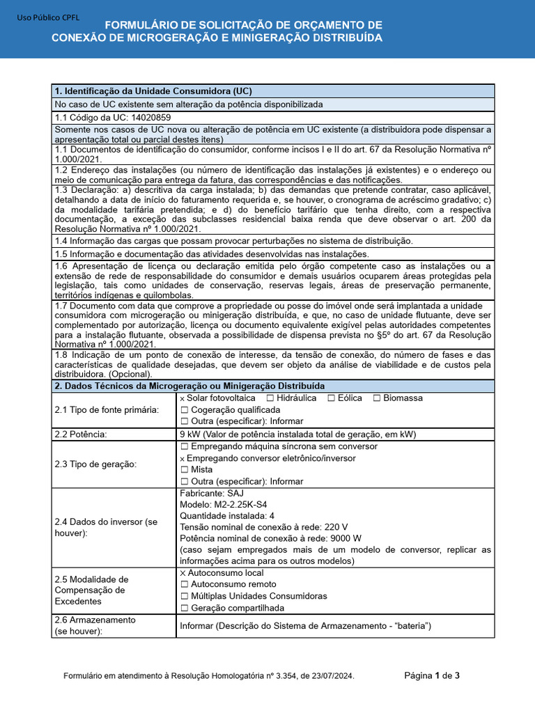 Formulário (Anexo E - GED 15303) | PDF | Fotovoltaica