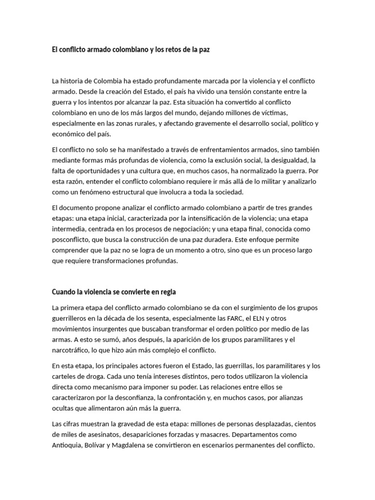 El Conflicto Armado Colombiano y Los Retos de La Paz | PDF | Paz ...
