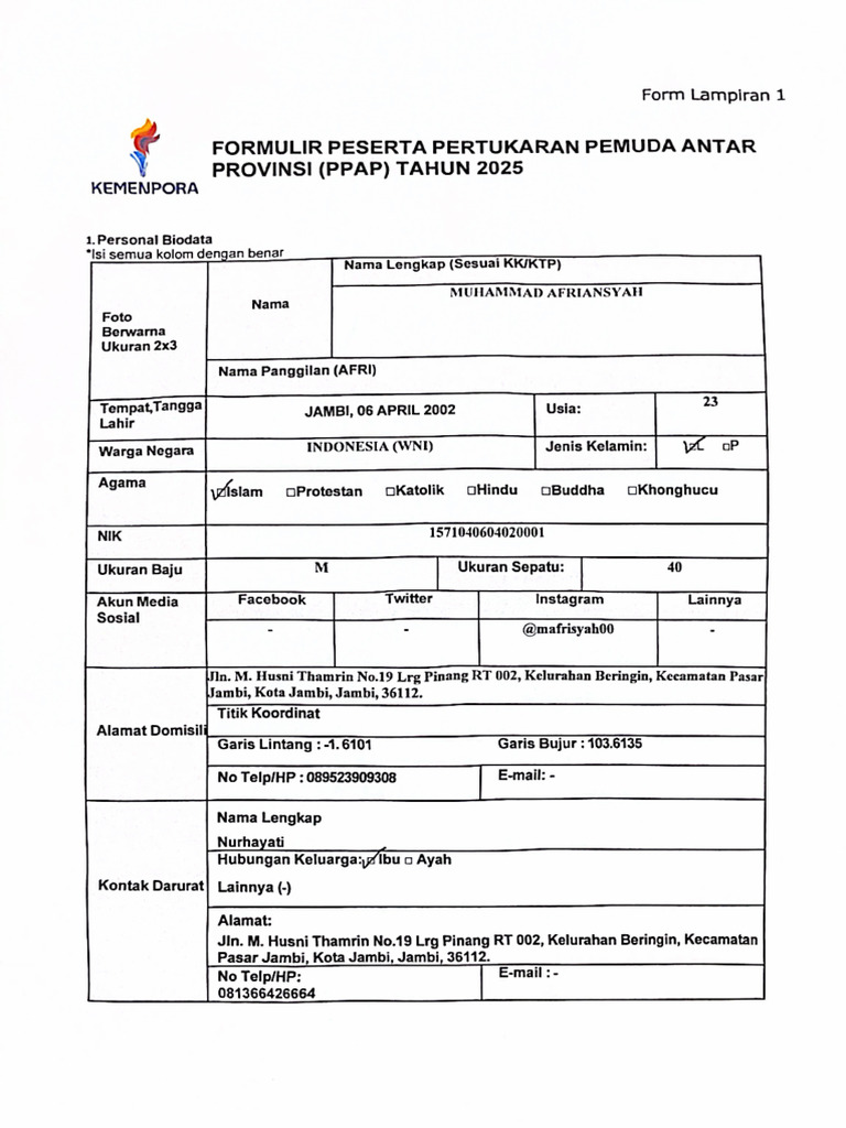 Formulir Muhammad Afriansyah PPAP | PDF