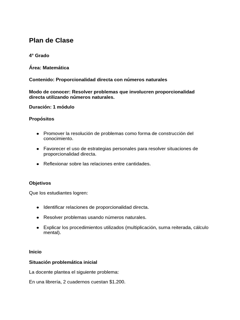 Plan de Clase Matemáticas | PDF