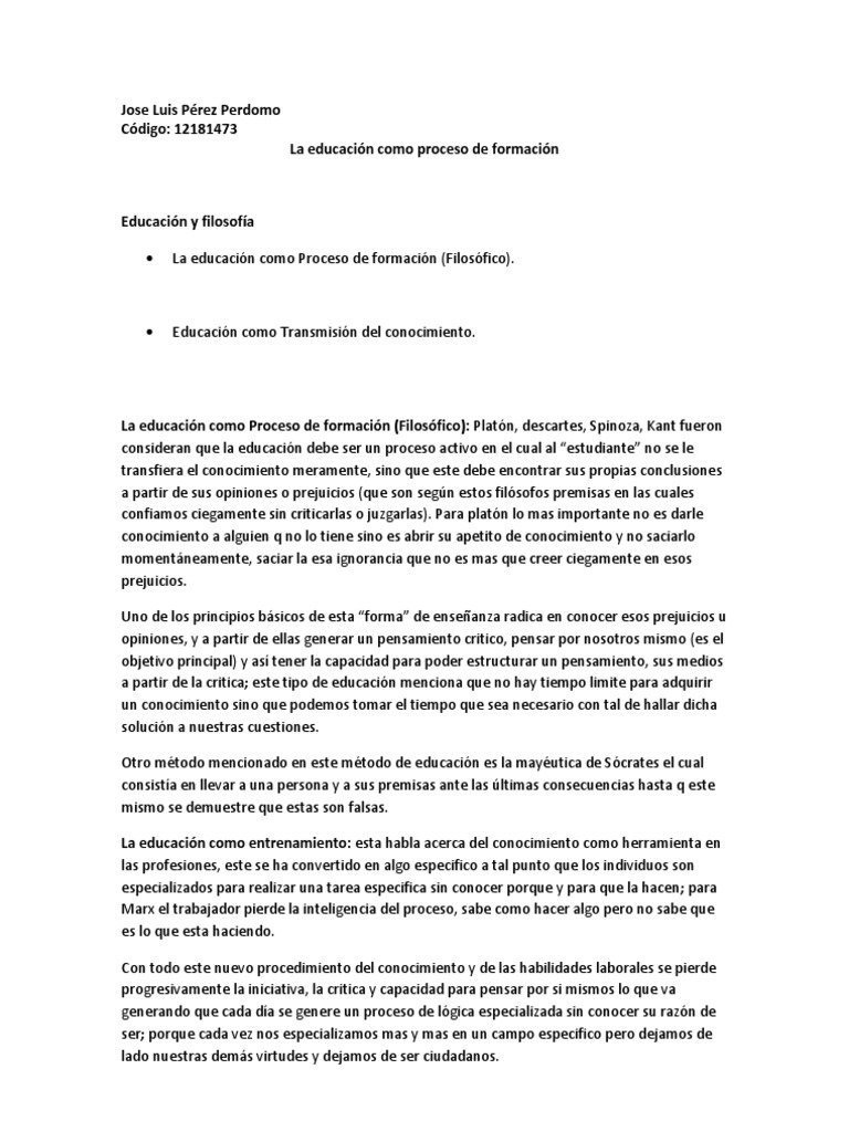 La Educación Como Proceso de Formación | PDF | Conocimiento | Método ...