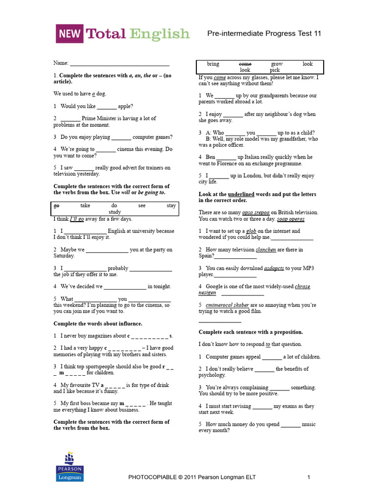 NTE ProgressTest U11 | PDF | Syntax | Linguistics