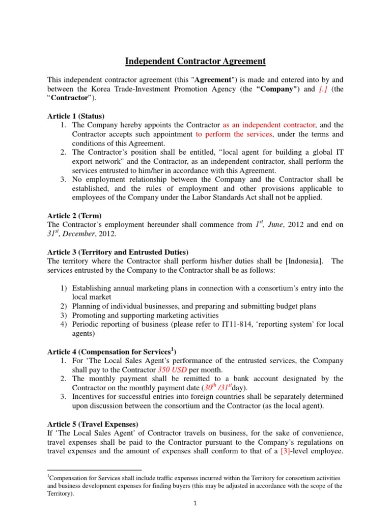 Independent Contractor Agreement Template | PDF | Independent ...