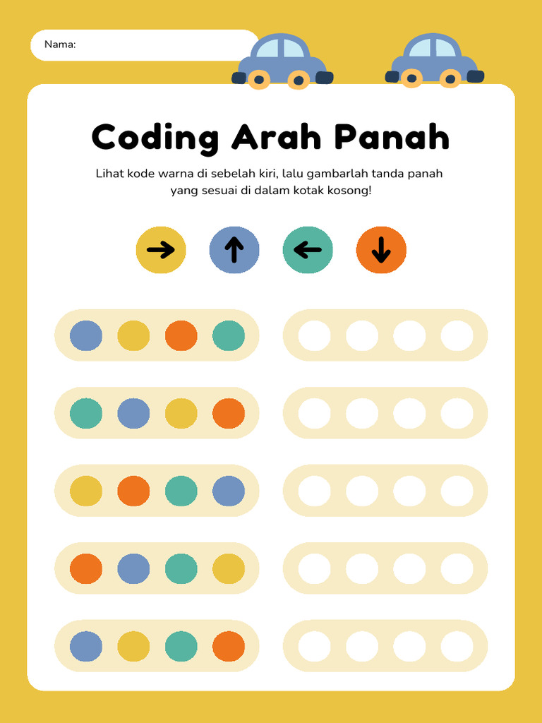 Lembar Kerja Coding Arah Panah Dan Warna Ilustrasi Warna-Warni ...