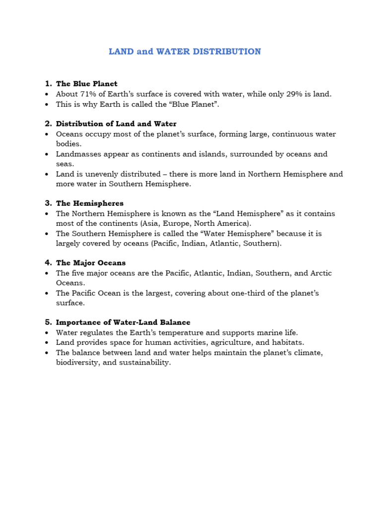 Land and Water Distribution | PDF