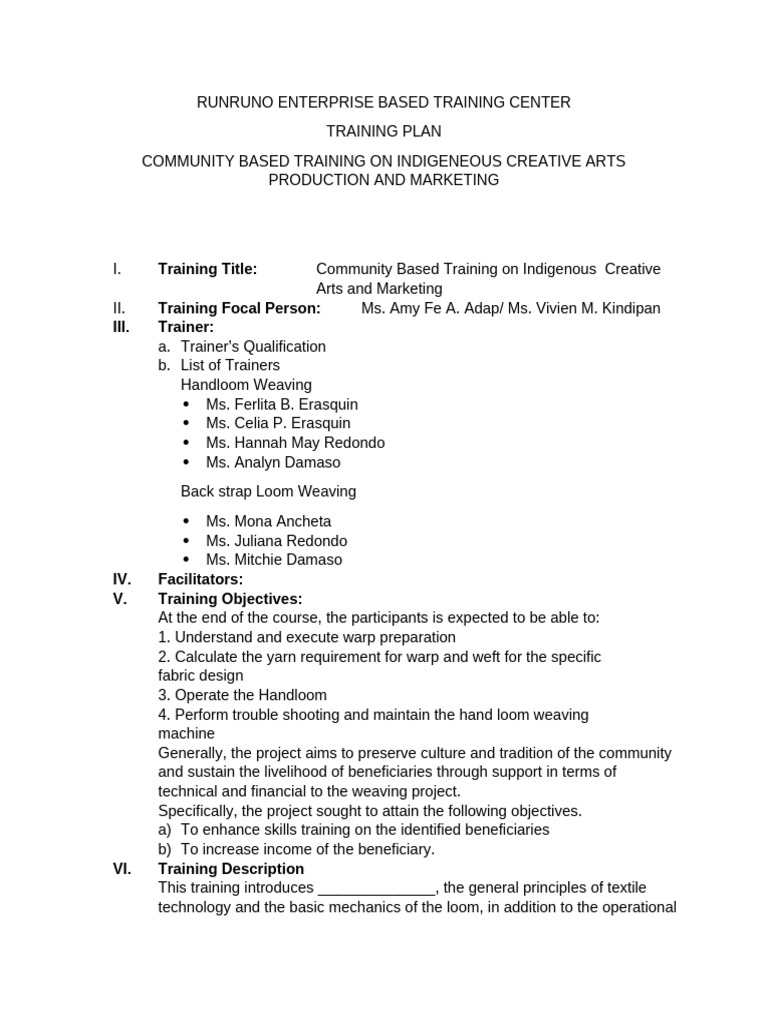 Training Plan - Indigenous Creative Arts Production and Marketing 2 ...