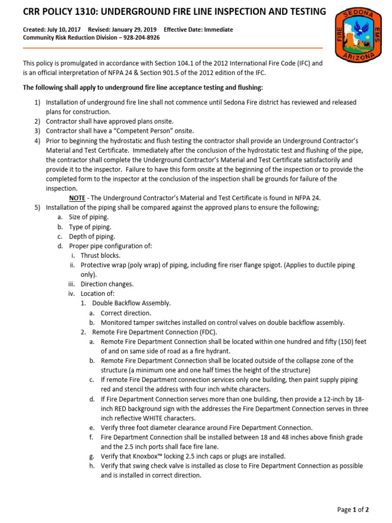 Underground Fire Line Inspection and Testing | PDF | Mechanical ...