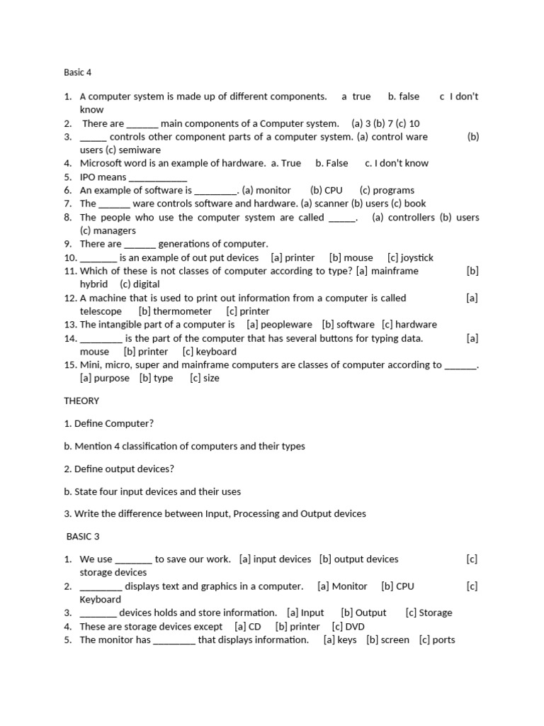 Ict 1st Term Minders Exams | PDF | Computer Hardware | Computer Keyboard