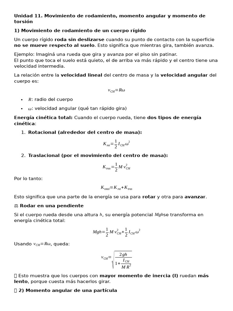 Unidad 11 | PDF | Esfuerzo de torsión | Momento angular