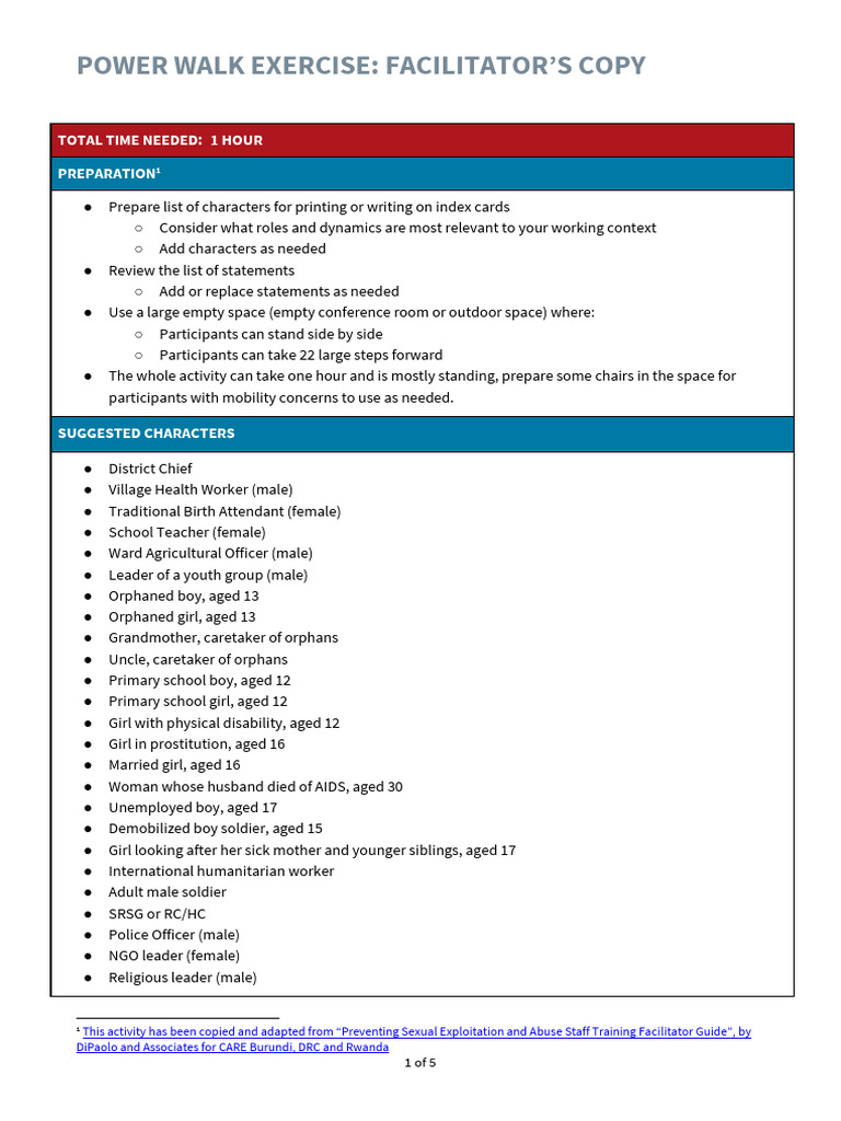Power Walk Exercise - Facilitator | PDF | Violence | Human Sexuality