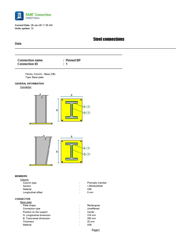 C1 Ram BASE CONNECTION DIM | PDF | Column | Structural Engineering