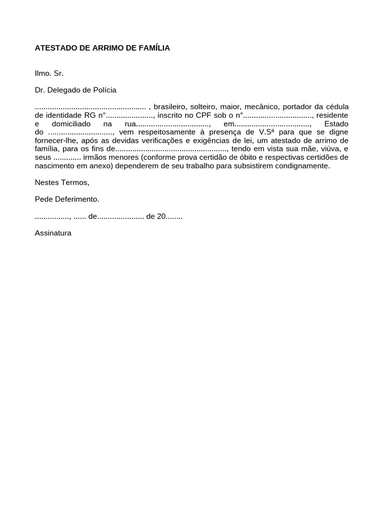 Requerimento Atestado de Arrimo de Familia | PDF