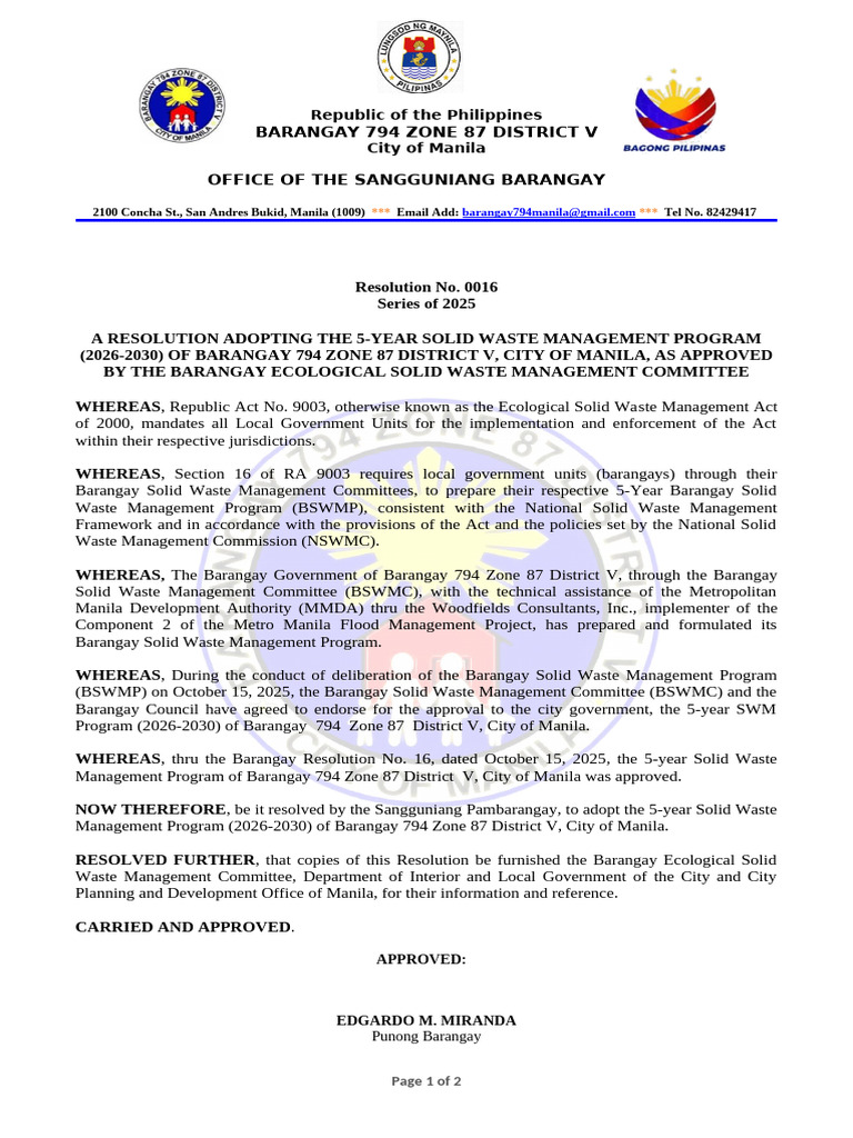 Res - Solid Waste 5 2025 | PDF | Manila | Philippines