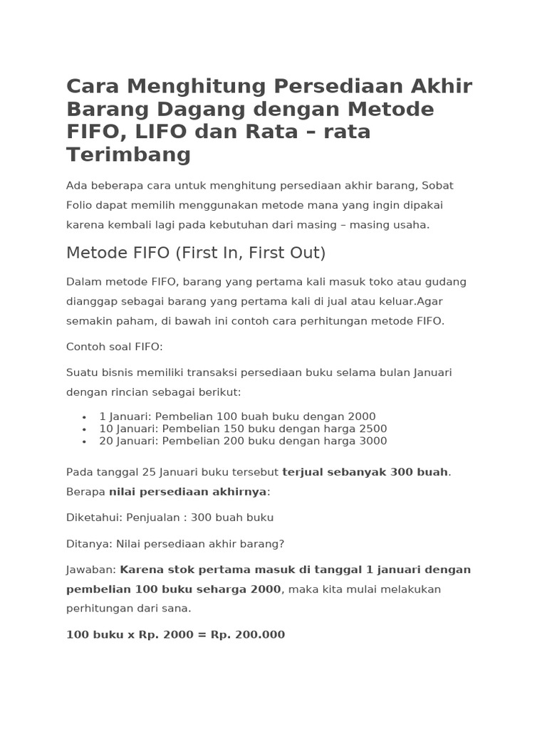 Cara Menghitung Persediaan Akhir Barang Dagang Dengan Metode FIFO | PDF