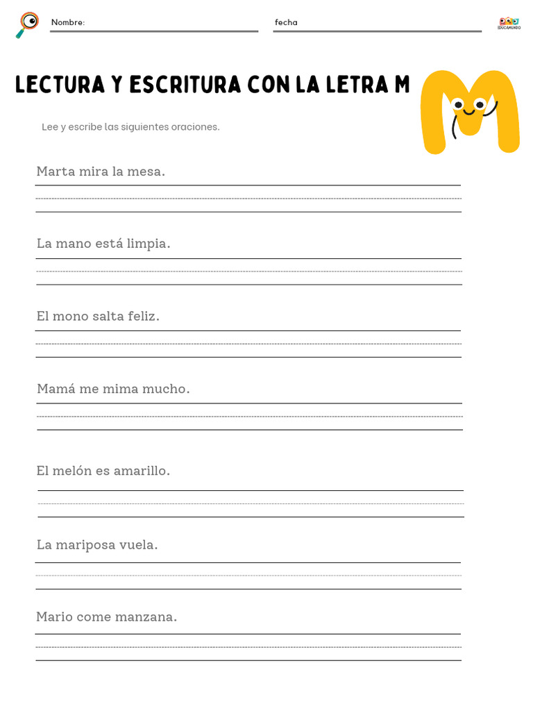 Lectura y Escritura Con La Letra M | PDF | Ortografía | Escritura