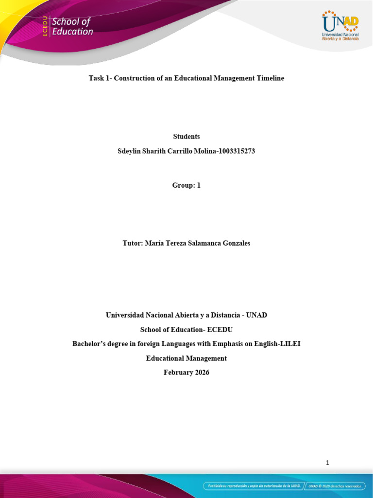 Task 1 - Construction of An Educational Management Timeline - 1 | PDF