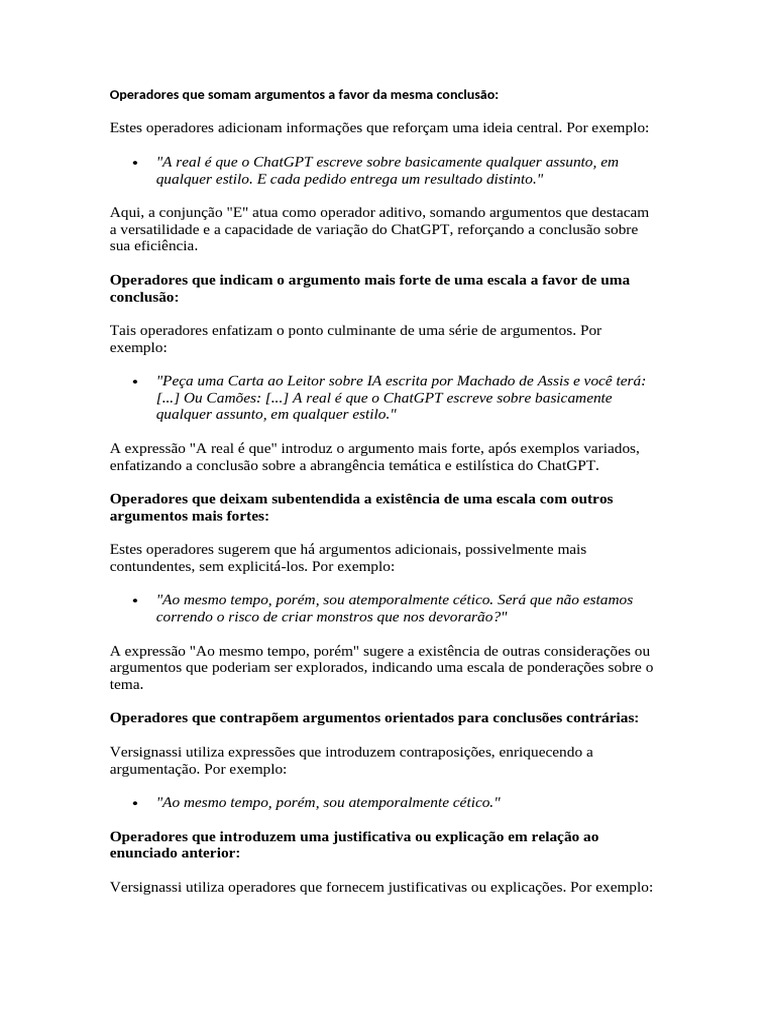 Operadores Que Somam Argumentos A Favor Da Mesma Conclusão | PDF
