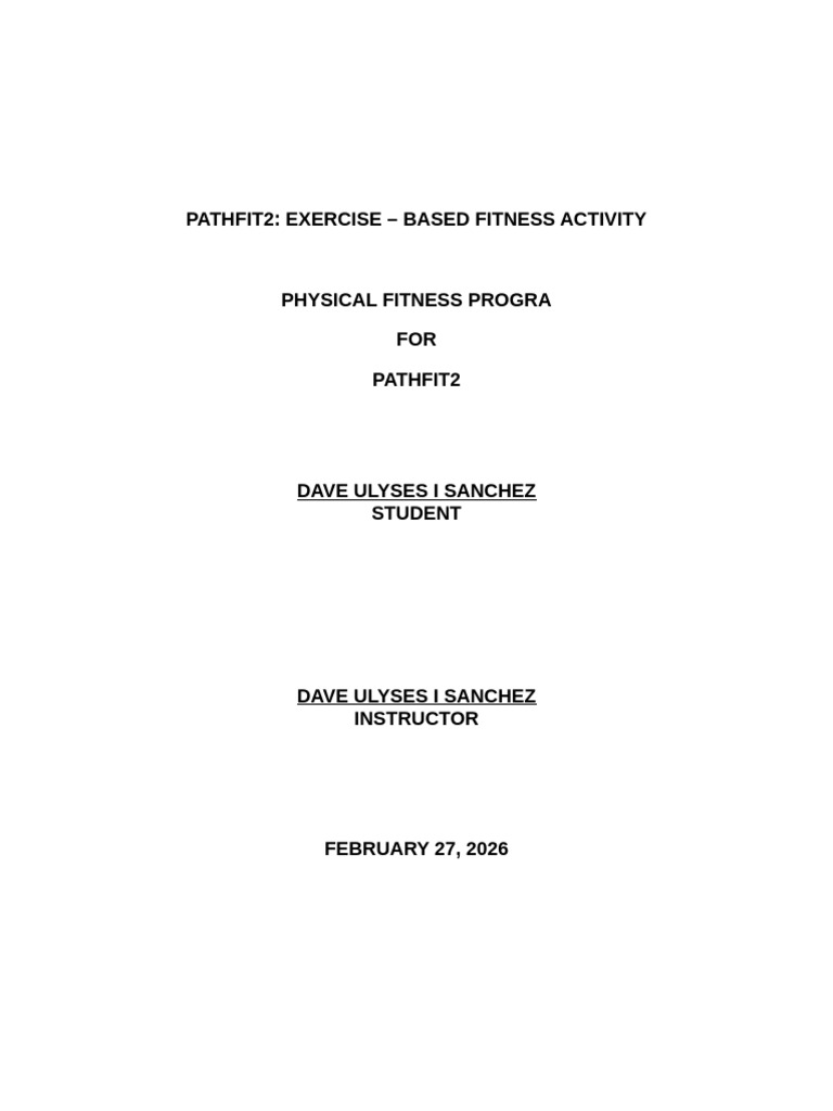 Physical Fitness Work Plan | PDF | Physical Fitness | Aerobic Exercise