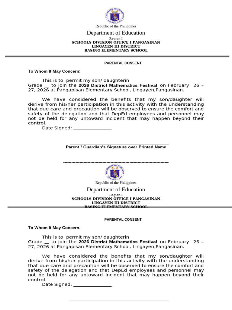 Parent Consent Math Fest | PDF