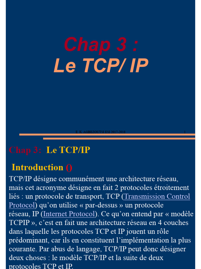 Chapitrre 3 TCPIP | PDF | Suite des protocoles Internet | Protocoles ...