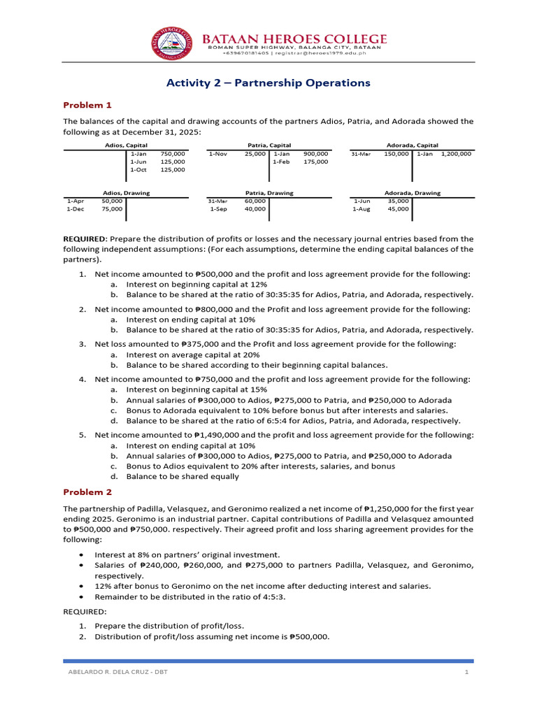 Activity 2 Partnership Operations | PDF | Expense | Income Statement