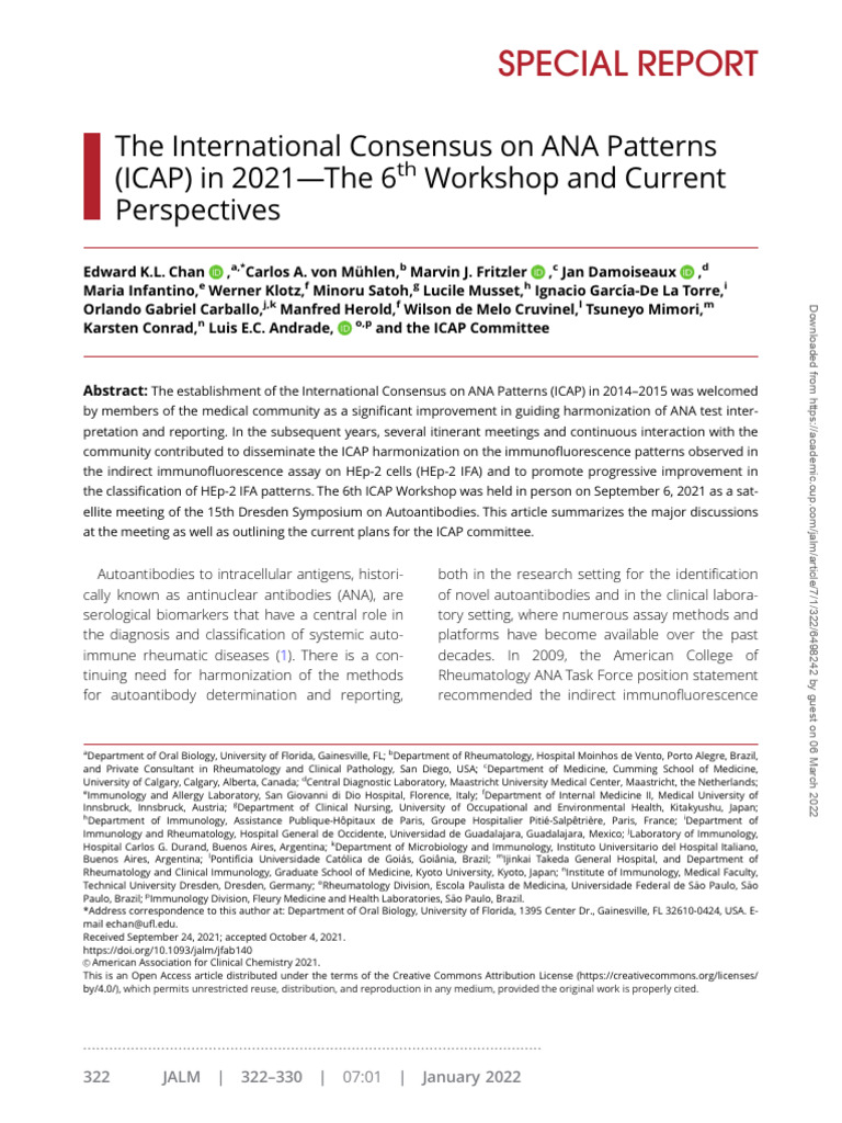 International Consensus On ANA Patterns 2021 | PDF | Immunology | Life ...