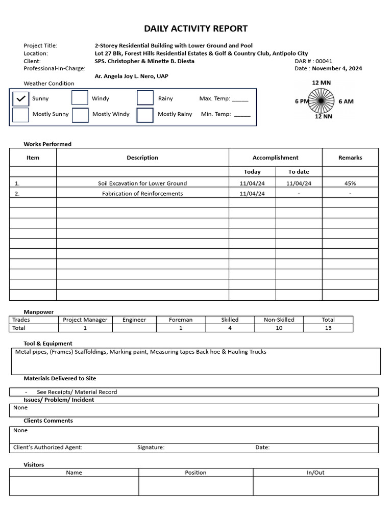 November - Daily Activity Report-Diesta Project | PDF | Building ...