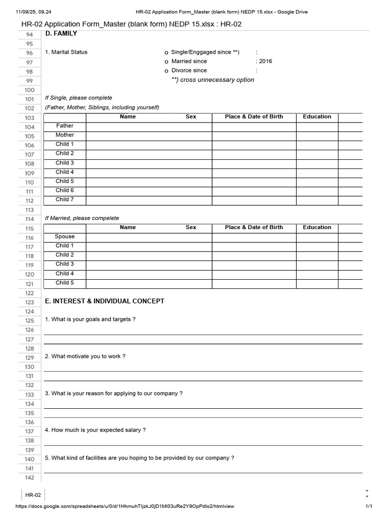 HR-02 Application Form - Master (Blank Form) NEDP 15.Xlsx - Google 3 | PDF