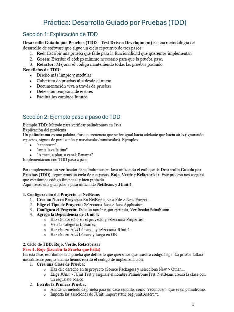 Práctica TDD en Java | PDF | Desarrollo guiado por pruebas | Java ...