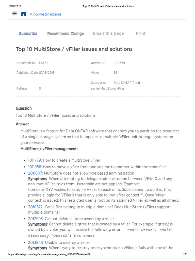 Top 10 MultiStore - VFiler Issues and Solutions | PDF | Computing ...