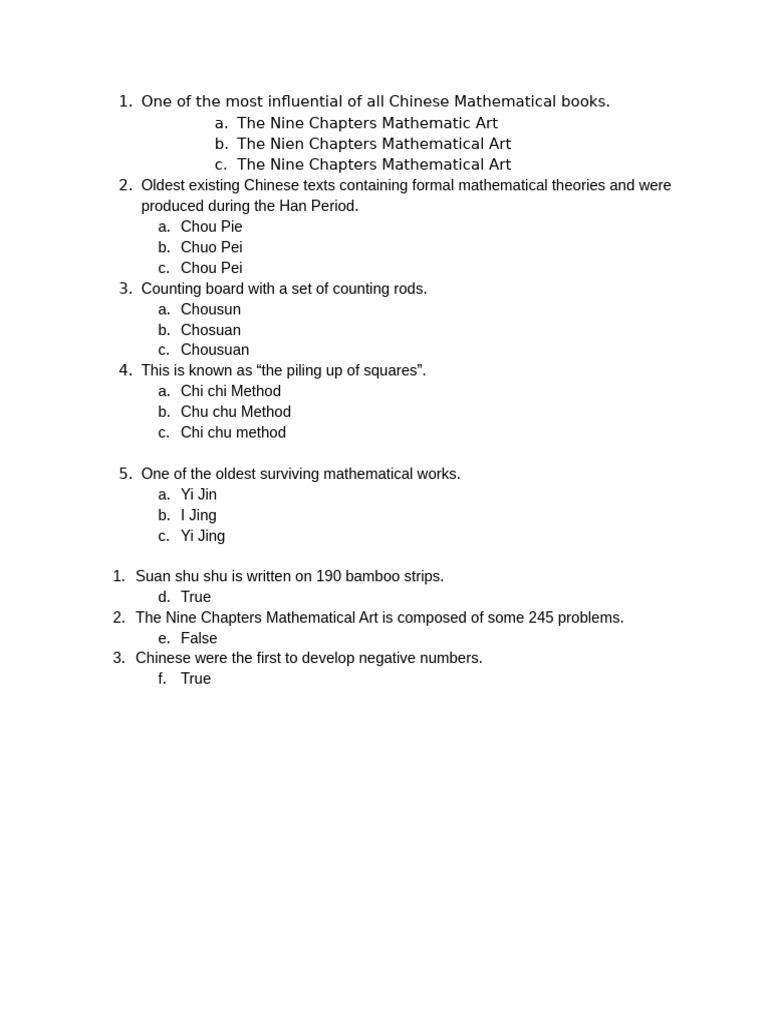 Chinese Mathematics Exam | PDF