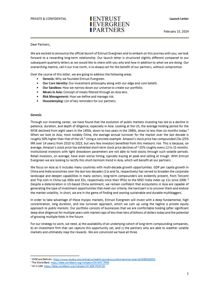 Entrust Evergreen - Launch Letter - VF | PDF | Investing | Risk