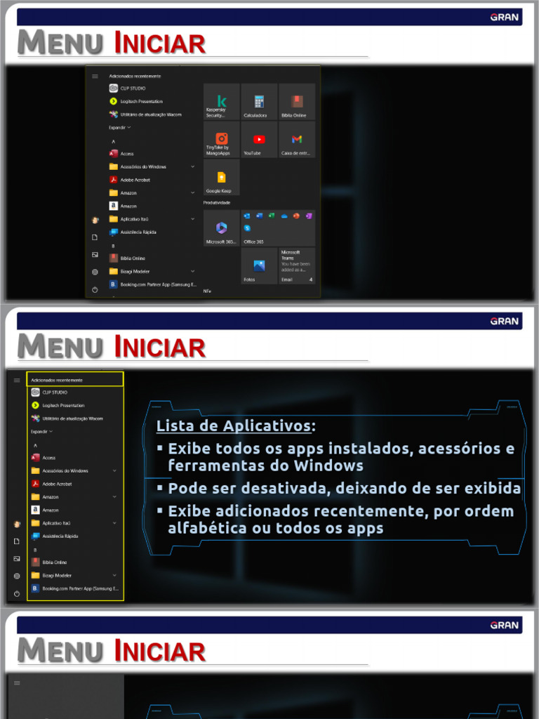 Menu Iniciar Windows 10 | PDF | Janela (informática) | Interfaces ...