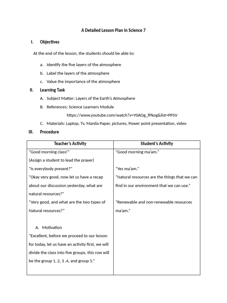 Detailed Lesson Plan in Science 7 | PDF | Atmosphere Of Earth | Atmosphere
