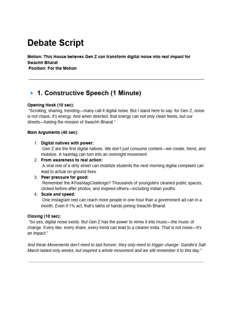 ? Debate Script Pack | PDF