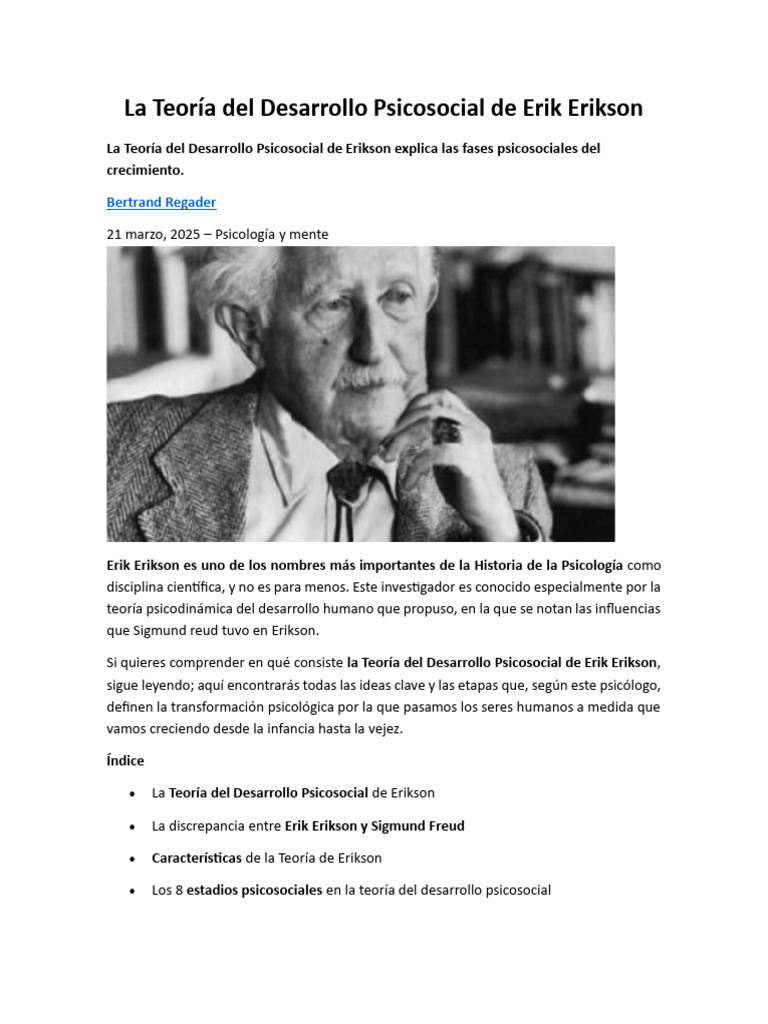 Etapas de Desarollo de Erik Erkson | PDF | Sicología | Sigmund Freud