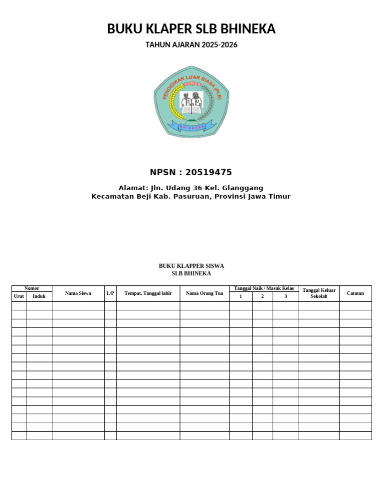 Buku Klapper SLB Bhineka 2025-2026 | PDF