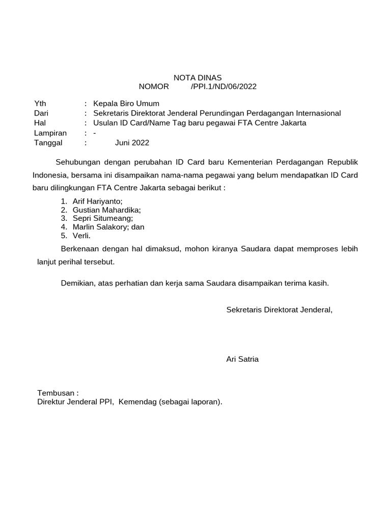 Nota Dinas Id Card | PDF